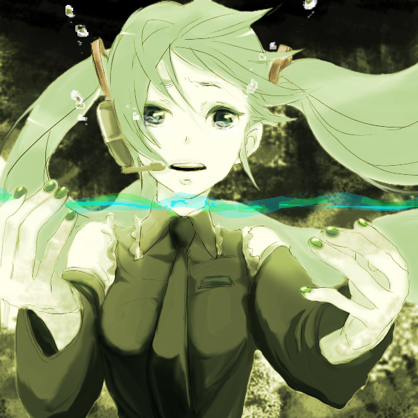 chloe n, hatsune miku, vocaloid, bad id, bad pixiv id, nail polish, solo, tears, twintails