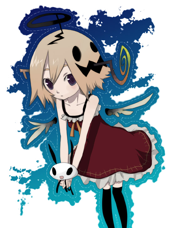 karasuya yuma, angel, angel wings, dress, panda, rabbit, solo, wings
