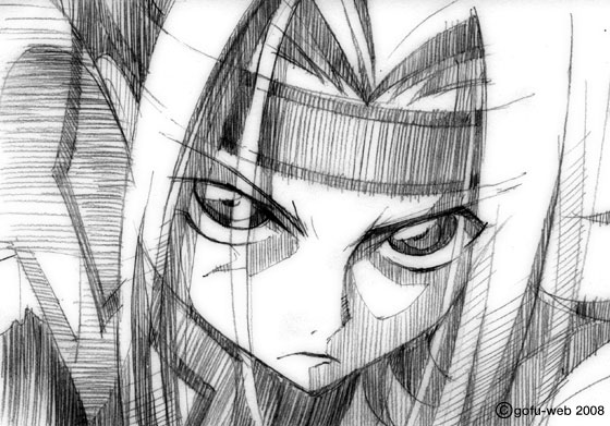gofu, kouzuki kallen, code geass, traditional media, 00s, greyscale, monochrome, portrait, serious, sketch, solo