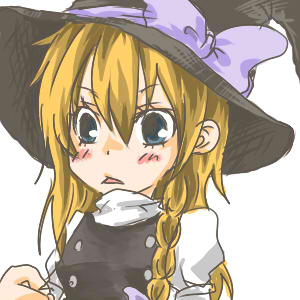 chiini (yukako), kirisame marisa, touhou, bad id, bad pixiv id, lowres, 1girl, :<, blonde hair, blue eyes, female focus, hat, solo, triangle mouth, witch, witch hat