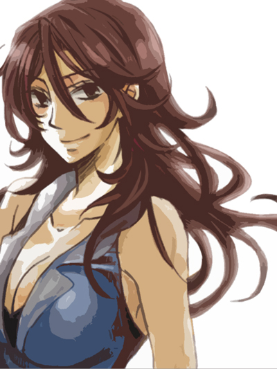 sumeragi lee noriega, gundam, gundam 00, 00s, 1girl, bare shoulders, blue dress, breasts, brown eyes, brown hair, cleavage, collarbone, dress, female focus, large breasts, long hair, simple background, solo, white background