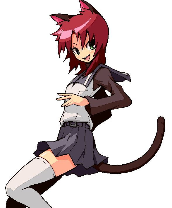 shirono, yuuki nao, my-hime, 00s, animal ears, cat ears, cat tail, red hair, school uniform, serafuku, solo, tail, thighhighs