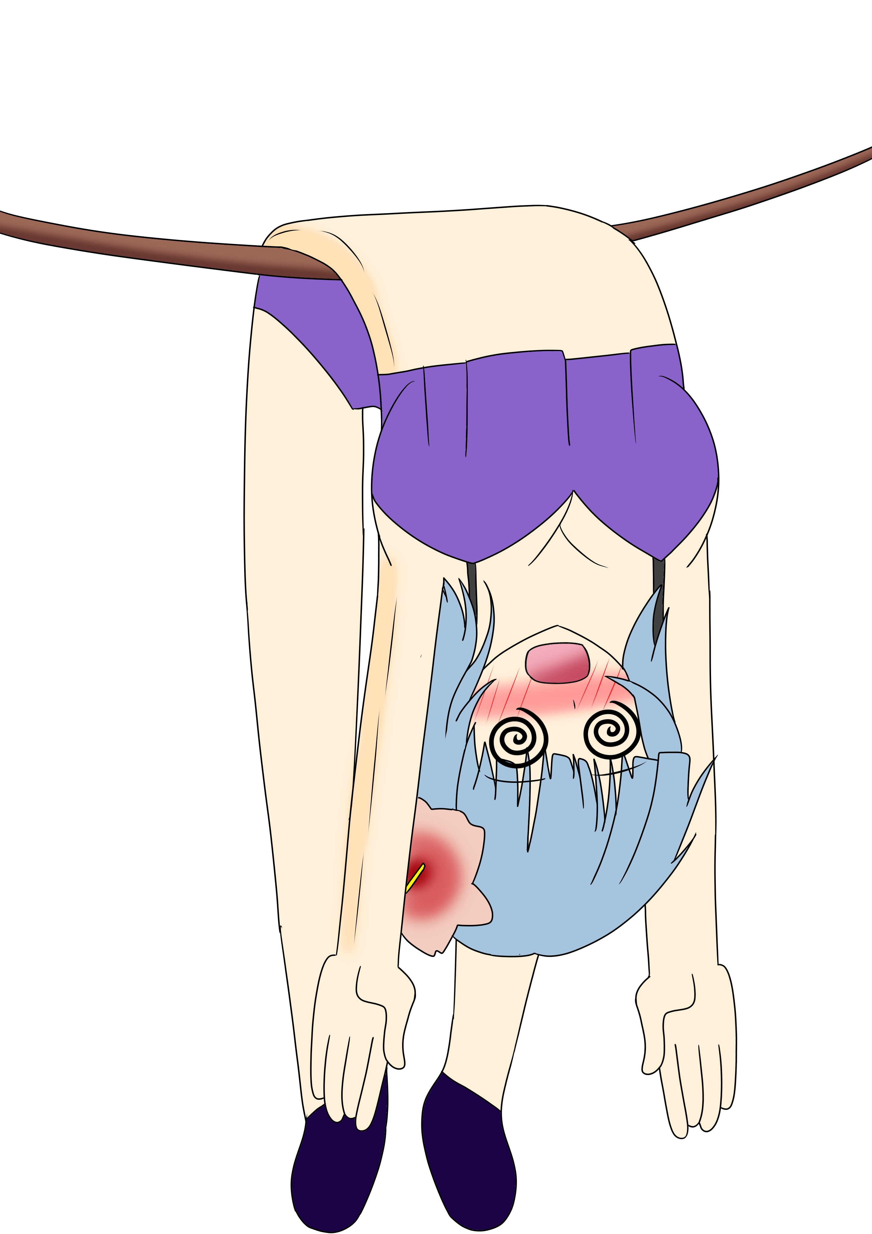 fam (gakuen summer) (grimms notes), fam (grimms notes), grimms notes, absurdres, highres, 1girl, @ @, bikini, blue hair, blush, flattened, open mouth, oturu3dayo, purple bikini, simple background, solo, swimsuit, white background