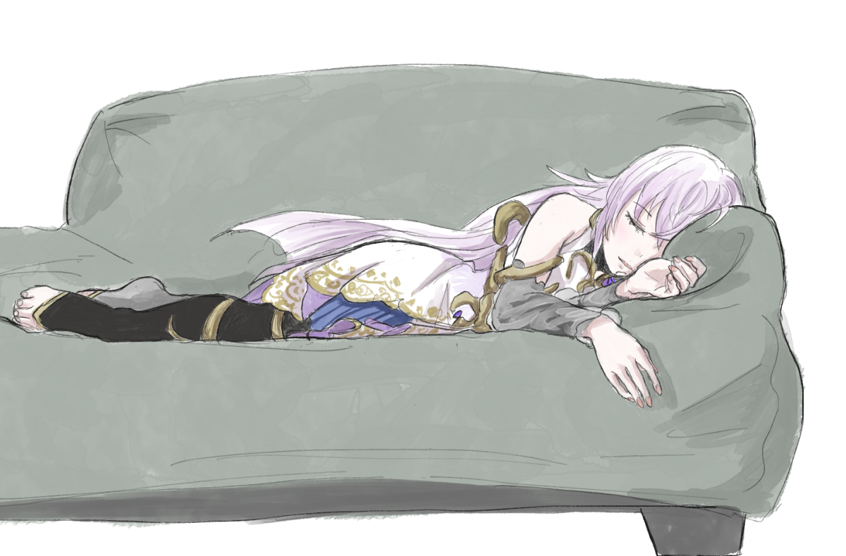 kashiwada kiiho, magic mirror (grimms notes), grimms notes, 1girl, long hair, purple hair, sleeping, solo, very long hair