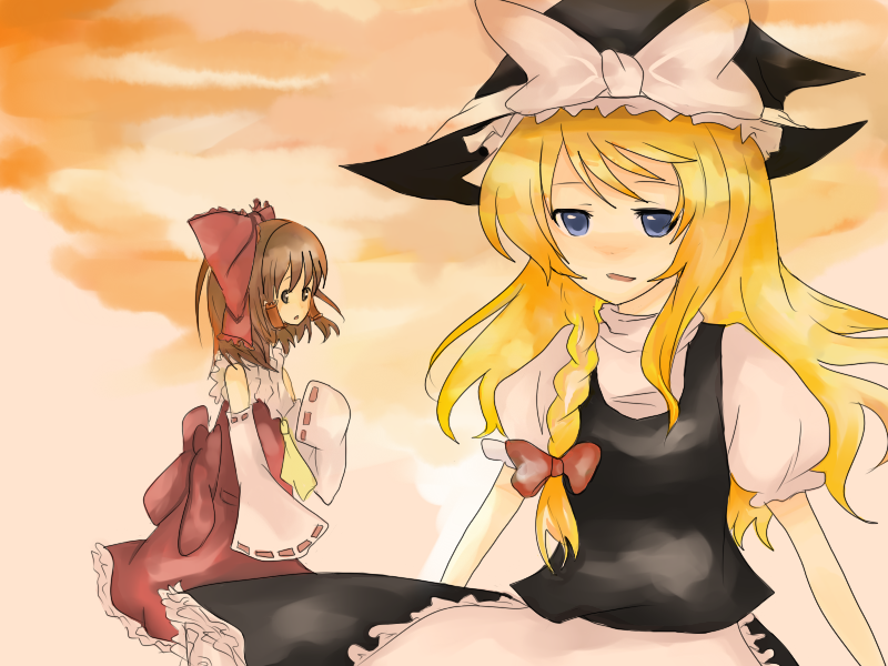 yogiri, hakurei reimu, kirisame marisa, touhou, bad id, bad pixiv id, 2girls, female focus, hat, multiple girls, witch, witch hat