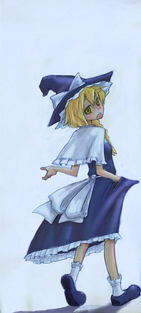 nukoosama, kirisame marisa, touhou, 1girl, blonde hair, dress, female focus, full body, hat, solo, witch, witch hat