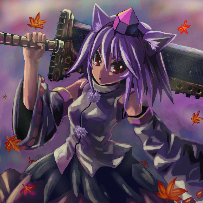 kabutoyama, inubashiri momiji, touhou, 1girl, alternate weapon, animal ears, dog ears, female focus, solo, sword, weapon, wolf ears