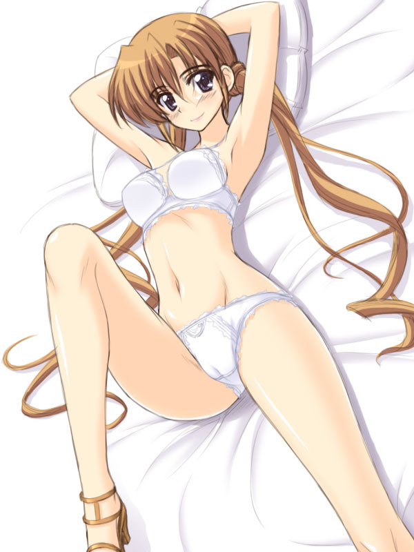 masakichi (crossroad), sakuya (sister princess), sister princess, 00s, 1girl, bra, brown hair, cameltoe, female focus, high heels, lingerie, panties, sandals, shoes, solo, twintails, underwear, underwear only