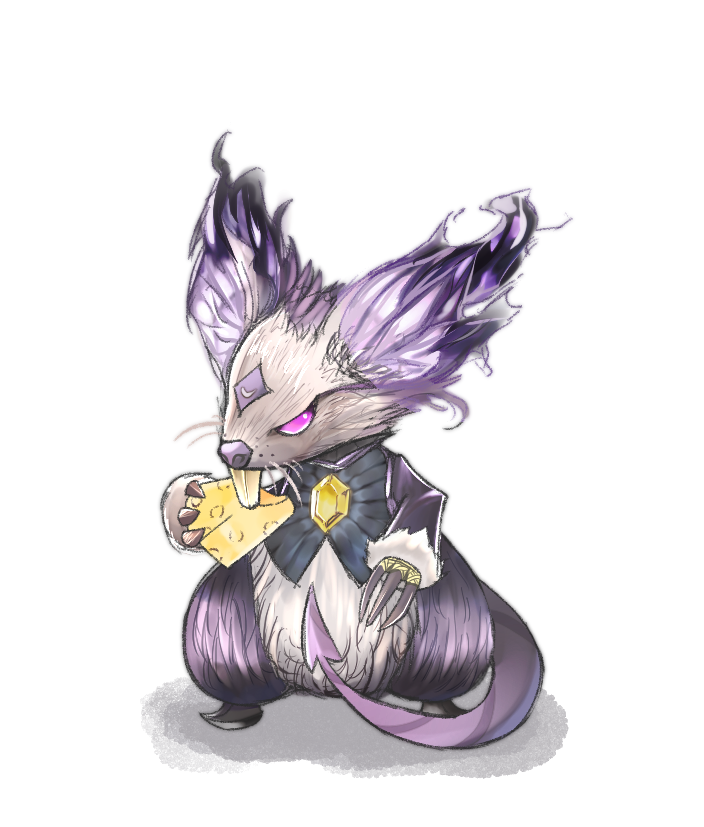 gluttonous rat (grimms notes), grimms notes, autumn koyo, cheese, food, full body, holding, holding food, monster, monster focus, shadow, simple background, solo, white background
