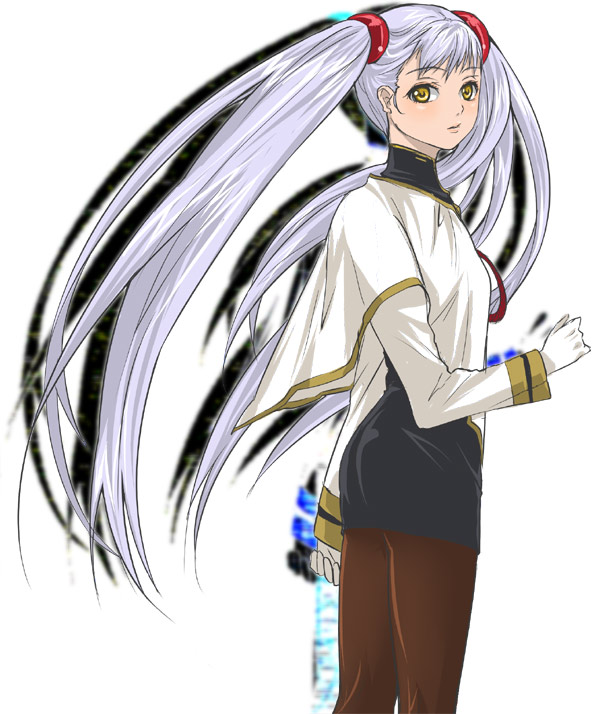 hoshino ruri, kidou senkan nadesico, kidou senkan nadesico – prince of darkness, silver hair, 1990s (style), 1girl, female focus, gloves, long hair, looking back, pantyhose, retro artstyle, skirt, solo, turtleneck, twintails, very long hair, yellow eyes