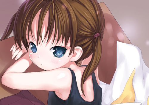 kiira, original, cropped, lowres, 1girl, blue eyes, brown hair, female focus, looking back, solo, twintails
