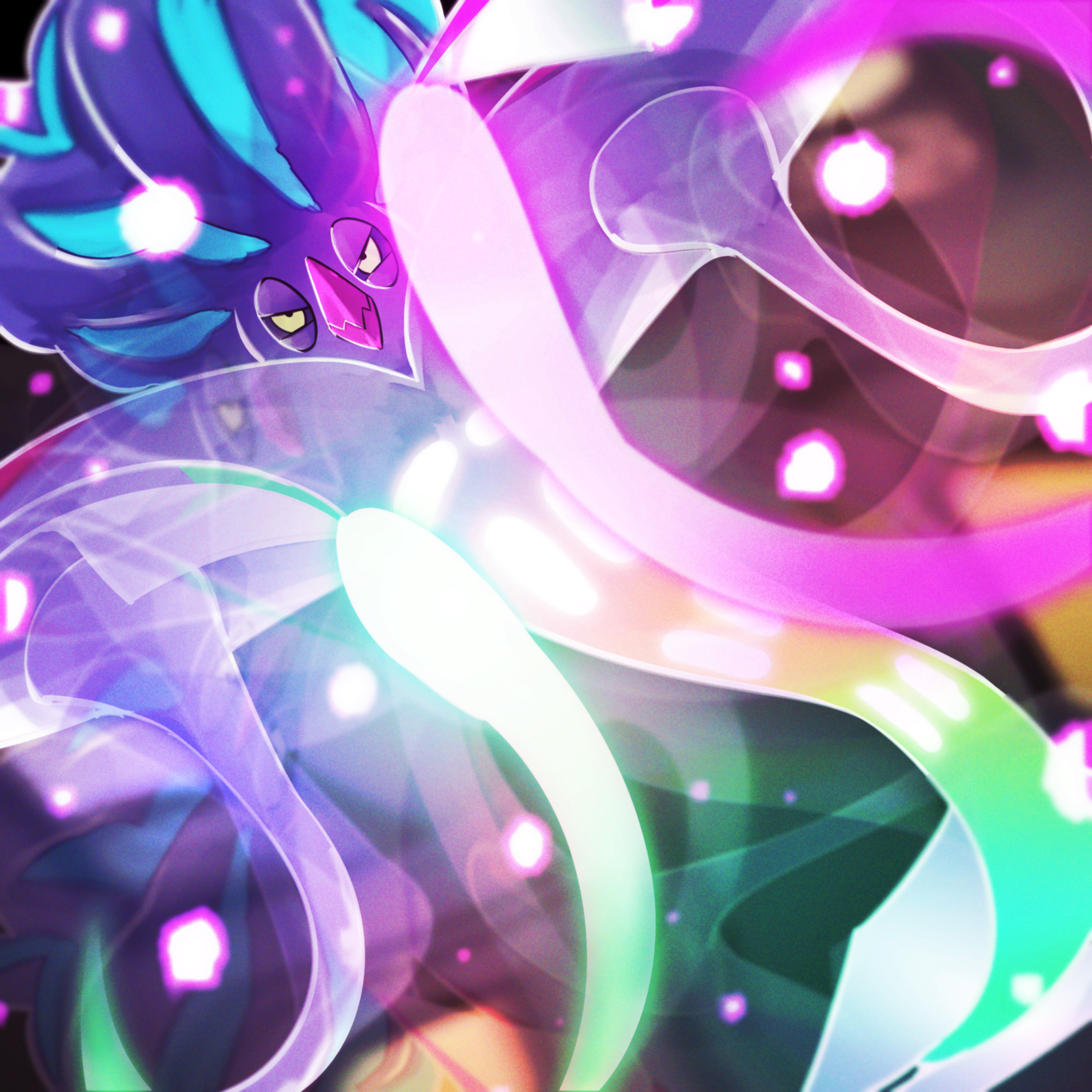 spicyichizo, malamar, mega malamar, nintendo, pokemon, absurdres, highres, beak, colored sclera, gen 6 pokemon, glowing, looking at viewer, mega evolution, pokemon (creature), solo, yellow eyes, yellow sclera