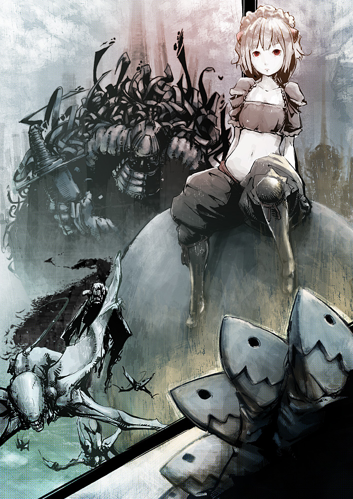 lifemeat, original, tagme, fantasy, midriff, red eyes, solo
