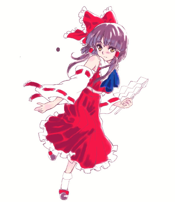 humiu, hakurei reimu, phantasmagoria of flower view, touhou, bad id, bad pixiv id, 1girl, detached sleeves, female focus, gohei, japanese clothes, miko, solo