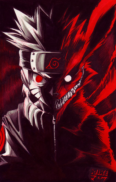 mike nesbitt, kyuubi (naruto), uzumaki naruto, naruto, forehead protector, fox, jinchuruki, kyuubi, red eyes, zipper