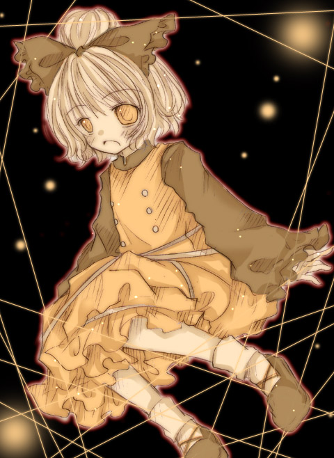 kasuga sunao, kurodani yamame, touhou, bad id, bad pixiv id, 1girl, female focus, ribbon, short hair, solo