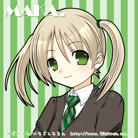 maka albarn, soul eater, lowres, non-web source, 00s, blonde hair, green eyes, necktie, solo, twintails