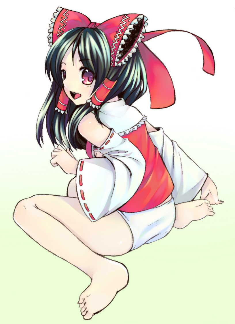 aru (pixiv), inuki (aruurara), hakurei reimu, touhou, bad id, bad pixiv id, 1girl, female focus, japanese clothes, miko, panties, ribbon, solo, underwear