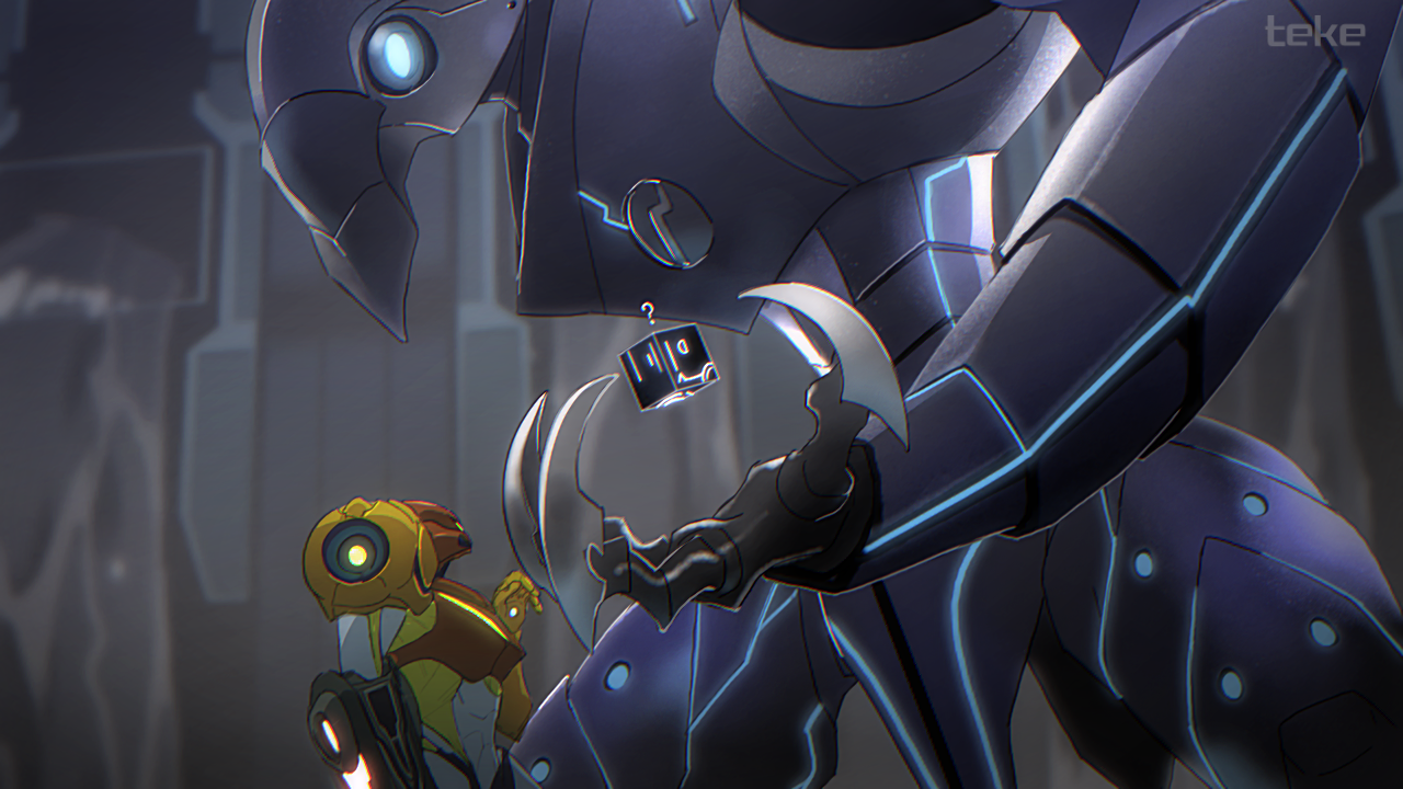 teke, chozo statue, samus aran, metroid, metroid dread, nintendo, 1girl, arm cannon, armor, blue eyes, claws, green visor, power suit (metroid), shoulder armor, signature, varia suit, water, waterfall, weapon