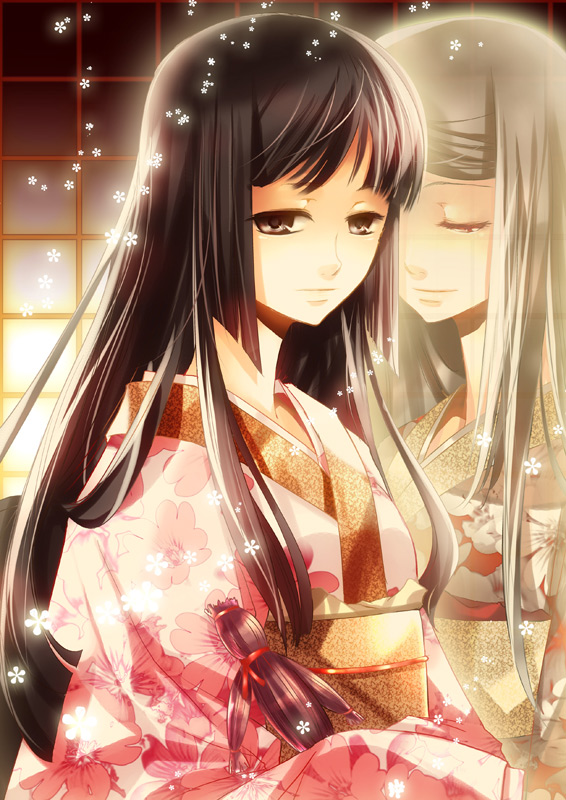 rem (tsulala), bad id, bad pixiv id, black hair, doll, japanese clothes, kimono, long hair, tears