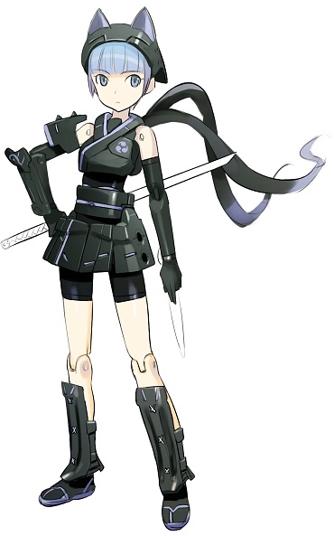 shimada fumikane, fubuki (busou shinki), busou shinki, 10s, animal ears, cat ears, doll joints, elbow gloves, gloves, joints, ninja, solo, sword, weapon