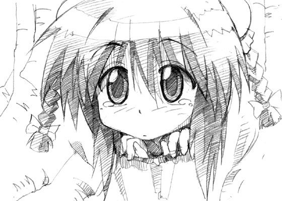 gofu, mei mei (nagasarete airantou), nagasarete airantou, traditional media, 00s, greyscale, monochrome, sketch, solo