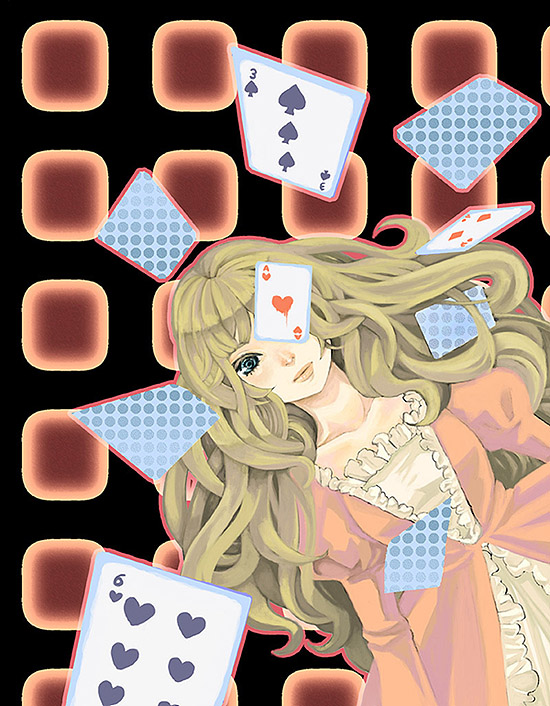 yugami no kuni no alice, tagme, blonde hair, card, dress