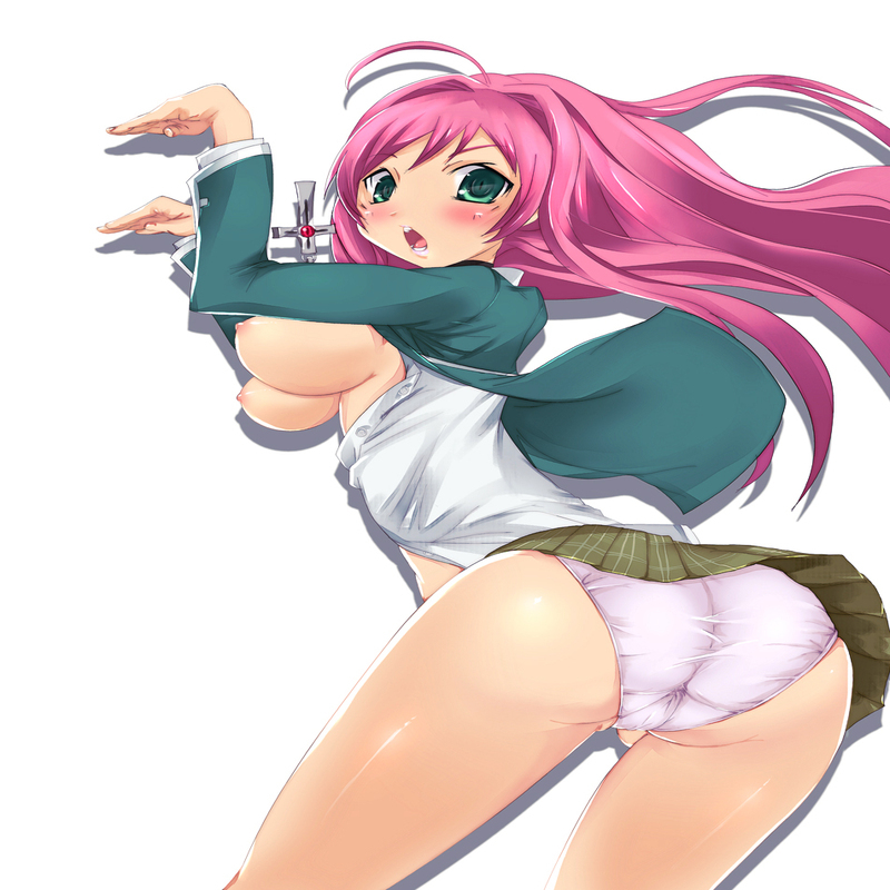 akashiya moka, rosario+vampire, tagme, 00s, ass, bouncing, breasts, caramelldansen, green eyes, open mouth, pink hair