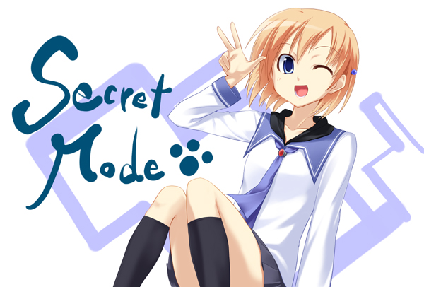 kuropenguin, original, 1girl, ;d, black socks, blonde hair, blue eyes, english text, female focus, hair ornament, hairclip, kneehighs, long sleeves, looking at viewer, one eye closed, open mouth, school uniform, serafuku, shirt, sitting, smile, socks, solo, text focus, white shirt