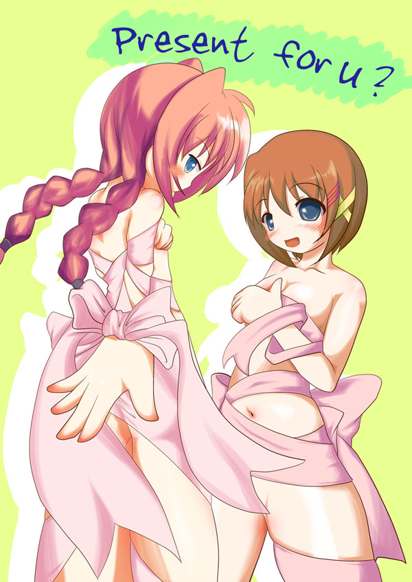 sch, vita (nanoha), yagami hayate, lyrical nanoha, mahou shoujo lyrical nanoha, mahou shoujo lyrical nanoha a's, 00s, braid, ribbon, short hair, twin braids