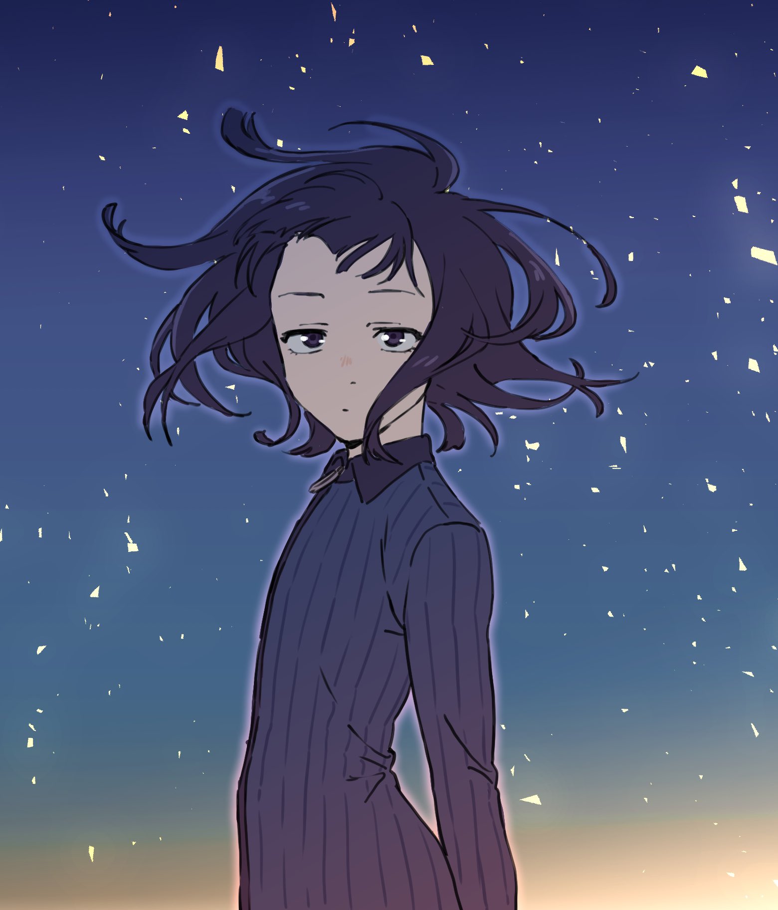 sagawa haruka, suzushiro hatsuka, yofukashi no uta, highres, 1boy, black eyes, black hair, blue dress, closed mouth, collared dress, crossdressing, crossdressing (mtf), dress, full-length zipper, looking at viewer, male focus, solo, standing, trap, zipper, zipper dress