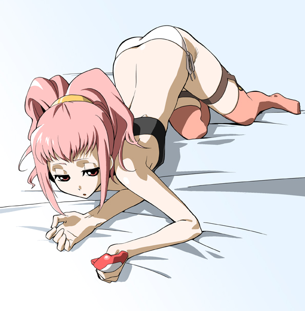 chappa, anya alstreim, code geass, 00s, ass, bed, cellphone, flat chest, panties, phone, pink hair, red eyes, solo, underwear