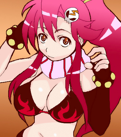 ebi tendon, yoko littner, tengen toppa gurren lagann, lowres, 00s, 1girl, breasts, cleavage, female focus, large breasts, oekaki, solo