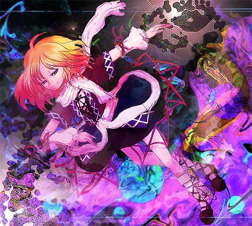 katari, mizuhashi parsee, touhou, bad id, bad pixiv id, lowres, 1girl, blonde hair, female focus, full body, short hair, solo