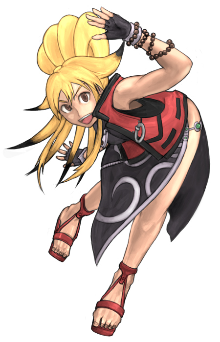 tks (ebox), xiaomu, banpresto, capcom, namco, namco x capcom, super robot wars, super robot wars og saga mugen no frontier, 1girl, animal ears, blonde hair, bracelet, female focus, fox ears, gloves, jewelry, ponytail, solo