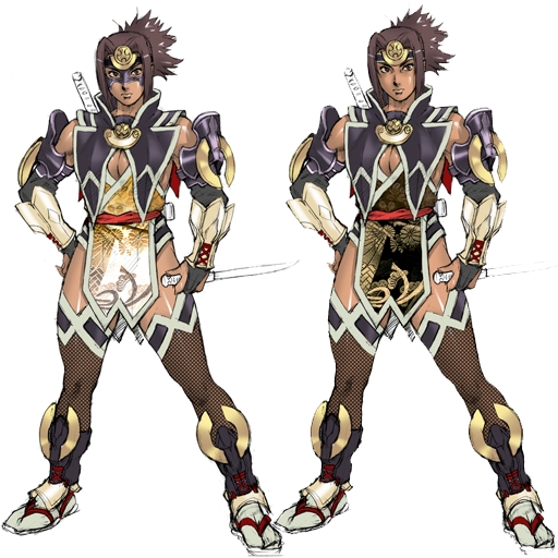 taki (soulcalibur), soul calibur, soulcalibur, soulcalibur iii, 1girl, alternate costume, armor, breasts, brown hair, cleavage, elbow gloves, fishnets, gloves, legs, sword, thighs, weapon