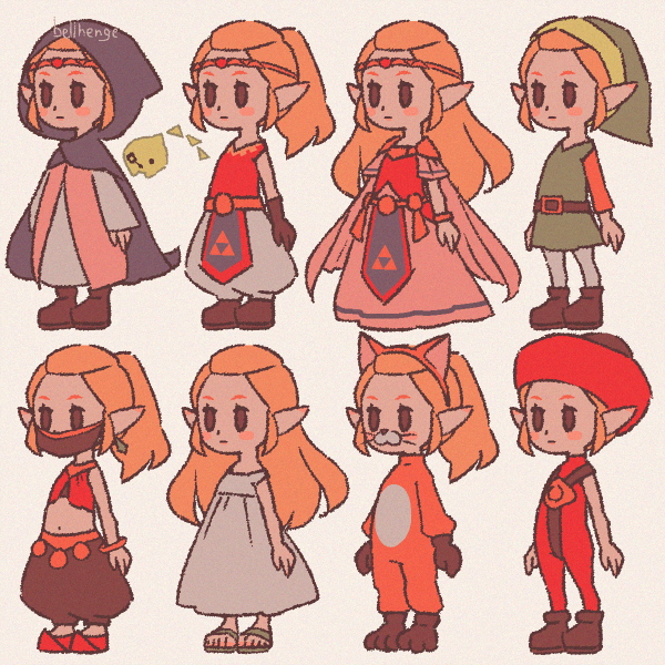 bellhenge, princess zelda, tri (zelda), nintendo, the legend of zelda, the legend of zelda: echoes of wisdom, 1girl, black cat clothes (zelda), blonde hair, blue eyes, chibi, cloak, dancing outfit (zelda), dress, holding, holding staff, hood, long hair, looking at viewer, open mouth, pointy ears, ponytail, royal travel attire (zelda), smile, solo, staff, tunic