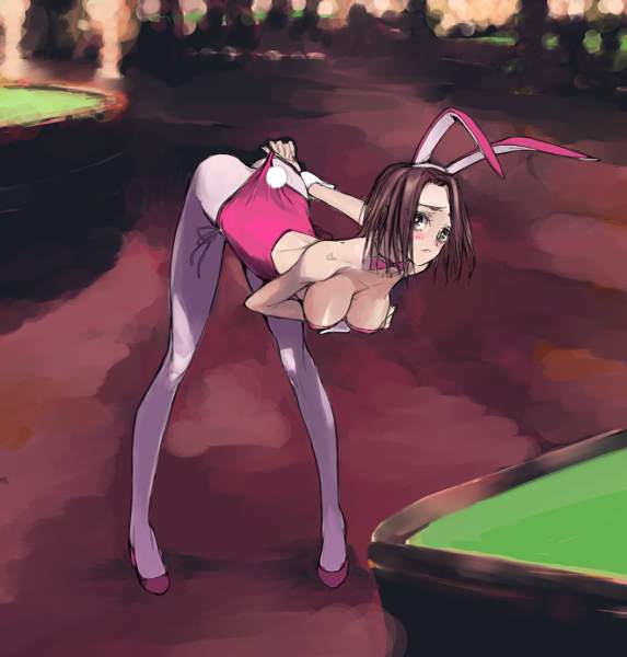 es (cah60700), kouzuki kallen, code geass, 00s, 1girl, animal ears, bent over, breasts, fake animal ears, female focus, hanging breasts, large breasts, leotard, pantyhose, pink pantyhose, playboy bunny, rabbit ears, solo, standing, wedgie