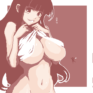artist request, character request, lowres, 1girl, breasts, huge breasts, monochrome, oekaki, solo focus, underboob