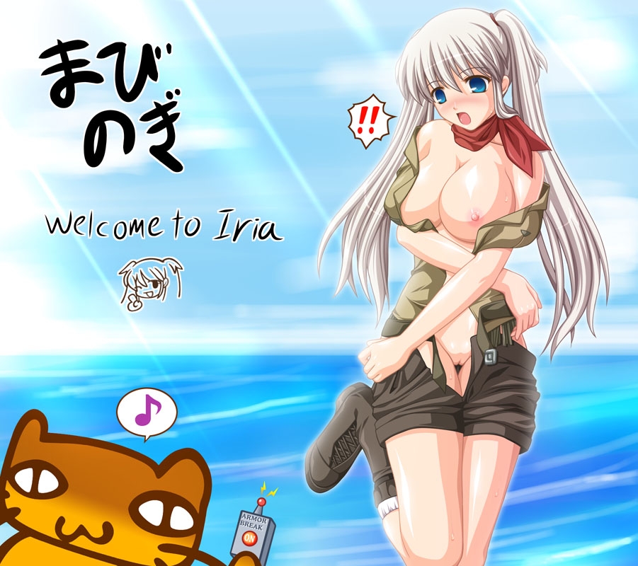 kafu (logaemon), nao (mabinogi), mabinogi, silver hair, 1girl, boots, breasts, female focus, large breasts, long hair, nipples, solo, twintails, uncensored, wardrobe malfunction