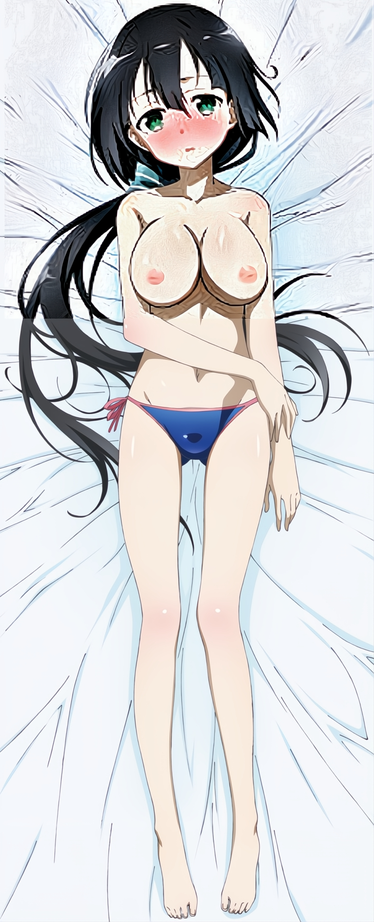 tougou mimori, highres, non-web source, 1girl, black hair, breasts, large breasts, nipples, solo