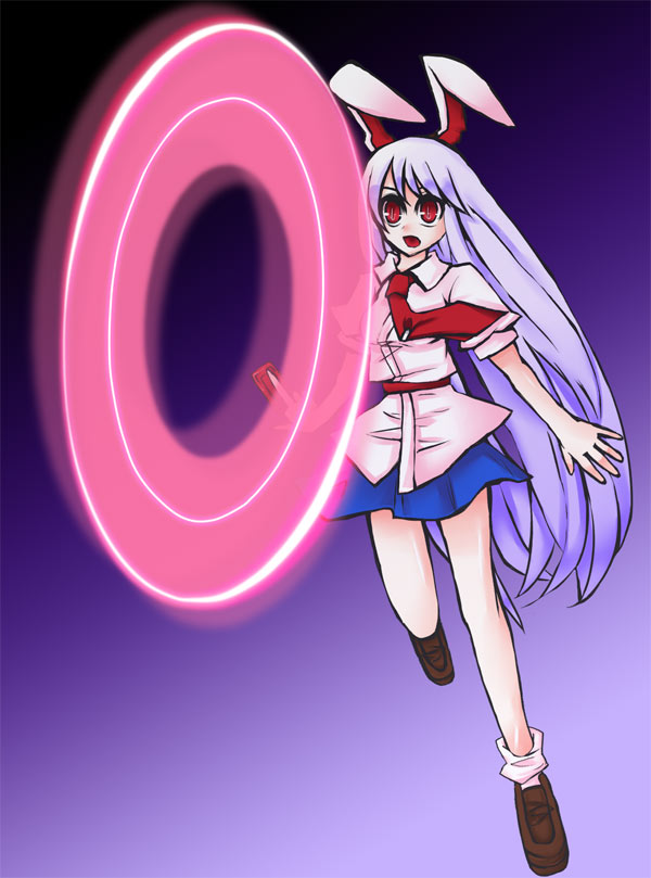 keyaki shiro, reisen udongein inaba, touhou, bad id, bad pixiv id, 1girl, animal ears, female focus, full body, gradient background, long hair, purple hair, rabbit ears, skirt, solo