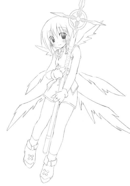 mizuno minato, schwertkreuz, yagami hayate, lyrical nanoha, mahou shoujo lyrical nanoha, mahou shoujo lyrical nanoha a's, 00s, 1girl, female focus, greyscale, hair ornament, lineart, monochrome, solo, x hair ornament