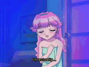 cosette sara, excel saga, animated, animated gif, anime screenshot, lowres, 1990s (style), 1girl, bouncing breasts, breasts, female focus, flashing, huge breasts, naked towel, nipples, nude, oppai loli, pink hair, retro artstyle, solo, subtitled, towel