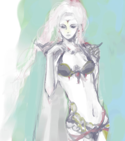 rosa farrell, final fantasy, final fantasy iv, lowres, 1990s (style), 1girl, black eyes, breasts, demonic, female focus, midriff, retro artstyle, solo