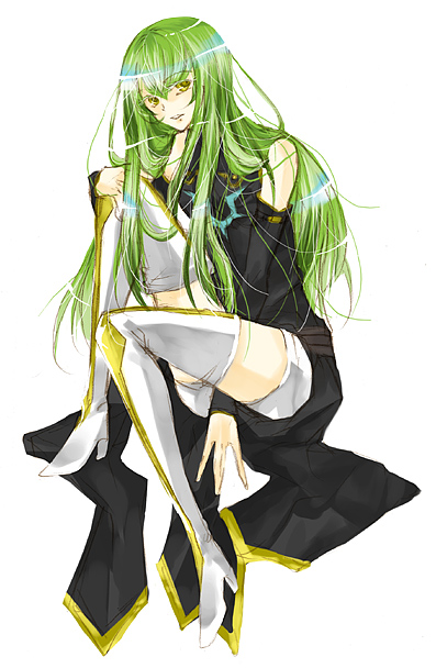 ta eiko, taeko (tao), c.c., code geass, 00s, 1girl, boots, female focus, green hair, long hair, solo, thigh boots, thighhighs, yellow eyes