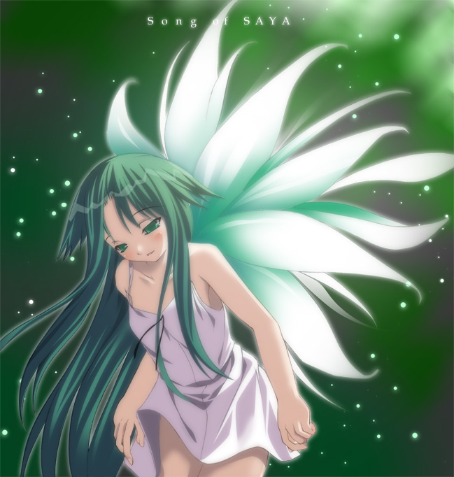 saya (saya no uta), saya no uta, tagme, dress, green eyes, green hair, says, solo, wings
