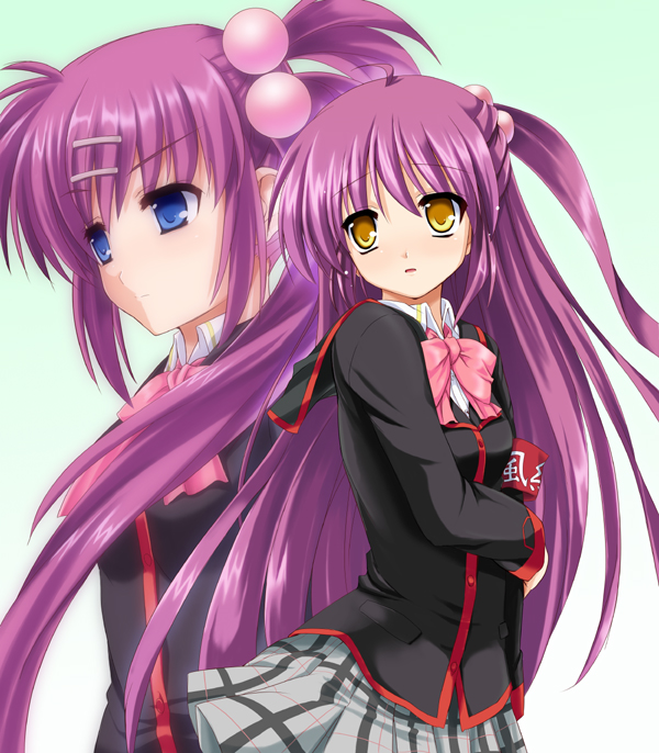 r-type nirvana, futaki kanata, saigusa haruka, little busters!, 2girls, bow, multiple girls, pink bow, school uniform, serafuku, siblings, twins
