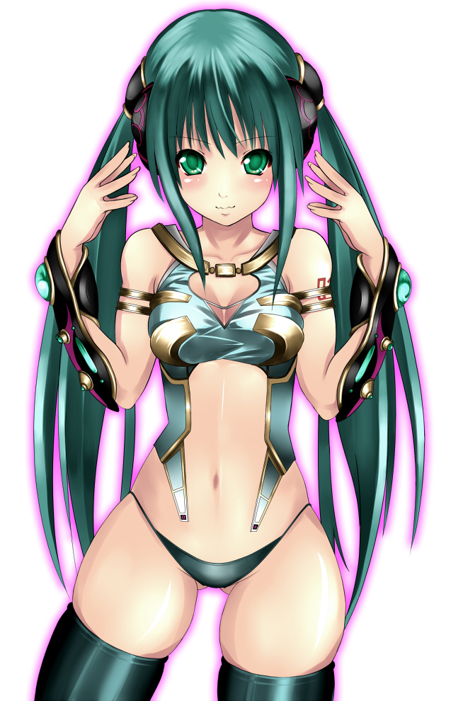 aoinagi, hatsune miku, vocaloid, 1girl, aqua hair, female focus, lowleg, lowleg panties, panties, solo, thighhighs, twintails, underwear