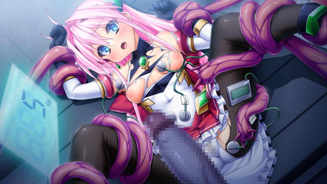 kamitsurugi ouka, aikawa haruno, exs-tia ignis, kouyoku senki exs-tia concert, game cg, large variant set, non-web source, official art, variant set, 1boy, 1girl, :o, black gloves, black pantyhose, blue eyes, blush, bound, breasts, breasts out, censored, chest jewel, covered navel, detached sleeves, elbow gloves, frills, gloves, hair intakes, headgear, hetero, imminent penetration, imminent rape, leotard, long hair, lying, magical girl, medium breasts, mosaic censoring, nipples, open mouth, panties, panties under pantyhose, pantyhose, penis, pink hair, red skirt, restrained, skirt, solo focus, spread legs, tentacles, torn clothes, torn leotard, torn pantyhose, underwear
